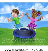 Vector Illustration of Children Jumping on a Round Trampoline by AtStockIllustration