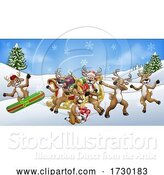 Vector Illustration of Christmas Fun Scene Santa Claus Sled Reindeer by AtStockIllustration