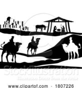 Vector Illustration of Christmas Nativity Scene Bethlehem Manger Wise Men by AtStockIllustration