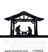 Vector Illustration of Christmas Nativity Scene Jesus Manger Silhouette by AtStockIllustration