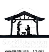 Vector Illustration of Christmas Nativity Scene Jesus Manger Silhouette by AtStockIllustration