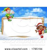 Vector Illustration of Christmas Santa Elf Sign Background Border by AtStockIllustration