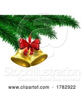 Vector Illustration of Christmas Tree Gold Bells Bow Ornament Design by AtStockIllustration