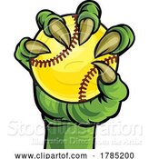 Vector Illustration of Claw Monster Talons Hand Holding Softball Ball by AtStockIllustration