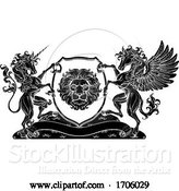 Vector Illustration of Coat of Arms Crest Pegasus Unicorn Lion Shield by AtStockIllustration