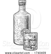 Vector Illustration of Cocktail Bottle and Glass with Ice Vintage Woodcut by AtStockIllustration