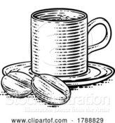 Vector Illustration of Coffee Beans and Cup Vintage Woodcut Illustration by AtStockIllustration