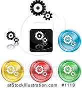 Vector Illustration of Colored Gears and Cogs Icon Buttons by AtStockIllustration