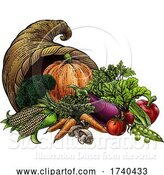 Vector Illustration of Cornucopia Horn Produce Vegetables Vintage Woodcut by AtStockIllustration