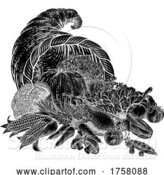Vector Illustration of Cornucopia Horn Produce Vegetables Vintage Woodcut by AtStockIllustration