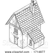 Vector Illustration of Cottage House Vintage Woodcut Building Map Icon by AtStockIllustration