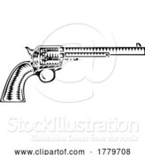 Vector Illustration of Cowboy Gun Western Pistol Old Vintage Revolver by AtStockIllustration