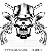 Vector Illustration of Cowboy Hat Pistols Skull Pirate Cross Bones by AtStockIllustration