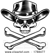 Vector Illustration of Cowboy Hat Western Skull Pirate Cross Bones by AtStockIllustration