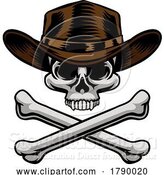 Vector Illustration of Cowboy Hat Western Skull Pirate Cross Bones by AtStockIllustration