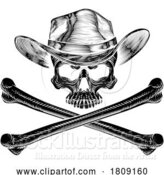 Vector Illustration of Cowboy Hat Western Skull Pirate Cross Bones by AtStockIllustration