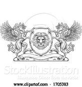 Vector Illustration of Crest Pegasus Horses Coat of Arms Lion Shield Seal by AtStockIllustration