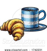 Vector Illustration of Croissant and Coffee Tea Cup Mug Woodcut by AtStockIllustration