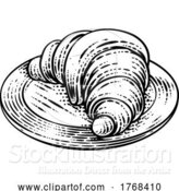 Vector Illustration of Croissant Pastry Bread Food Drawing Woodcut by AtStockIllustration