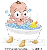 Vector Illustration of Cute Cartoon Baby in Bath Tub with Rubber Ducky by AtStockIllustration