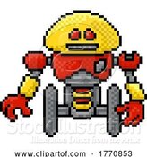 Vector Illustration of Cute Robot Video Game Pixel Art Mascot by AtStockIllustration