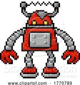 Vector Illustration of Cute Robot Video Game Pixel Art Mascot by AtStockIllustration