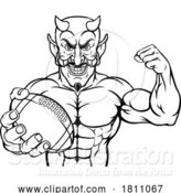 Vector Illustration of Devil American Football Sports Mascot Holding Ball by AtStockIllustration