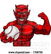 Vector Illustration of Devil Baseball Sports Mascot Holding Ball by AtStockIllustration
