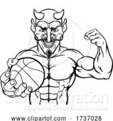 Vector Illustration of Devil Basketball Sports Mascot Holding Ball by AtStockIllustration