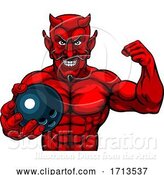 Vector Illustration of Devil Bowling Sports Mascot Holding Ball by AtStockIllustration