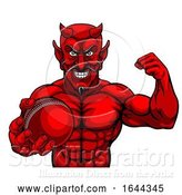 Vector Illustration of Devil Cricket Sports Mascot Holding Ball by AtStockIllustration