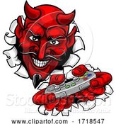 Vector Illustration of Devil Gamer Video Game Controller Mascot by AtStockIllustration