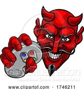 Vector Illustration of Devil Gamer Video Game Controller Mascot by AtStockIllustration