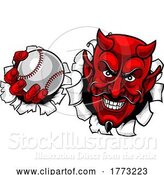 Vector Illustration of Devil Satan Baseball Ball Sports Mascot by AtStockIllustration