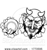 Vector Illustration of Devil Satan Tennis Ball Sports Mascot by AtStockIllustration