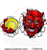 Vector Illustration of Devil Satan Tennis Ball Sports Mascot by AtStockIllustration