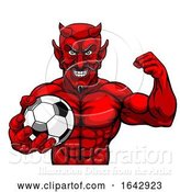 Vector Illustration of Devil Soccer Football Sports Mascot Holding Ball by AtStockIllustration