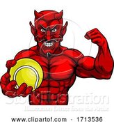 Vector Illustration of Devil Tennis Sports Mascot Holding Ball by AtStockIllustration