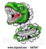 Vector Illustration of Dinosaur Gamer Video Game Controller Mascot by AtStockIllustration