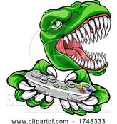 Vector Illustration of Dinosaur Gamer Video Game Controller Mascot by AtStockIllustration