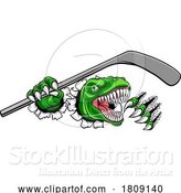 Vector Illustration of Dinosaur Ice Hockey Player Animal Sports Mascot by AtStockIllustration