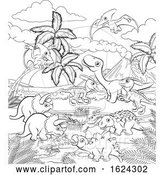 Vector Illustration of Dinosaur Prehistoric Landscape Scene by AtStockIllustration