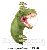 Vector Illustration of Dinosaur T Rex Peeking Around Sign by AtStockIllustration