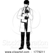 Vector Illustration of Doctor Guy and Clipboard Medical Silhouette Person by AtStockIllustration