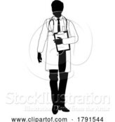 Vector Illustration of Doctor Guy and Clipboard Medical Silhouette Person by AtStockIllustration