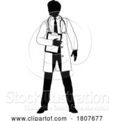 Vector Illustration of Doctor Guy and Clipboard Medical Silhouette Person by AtStockIllustration