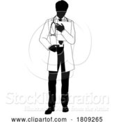 Vector Illustration of Doctor Guy and Clipboard Medical Silhouette Person by AtStockIllustration