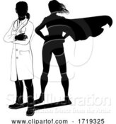 Vector Illustration of Doctor Lady Hero Silhouette Superhero Shadow by AtStockIllustration