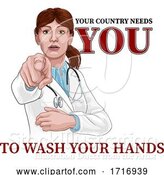 Vector Illustration of Doctor Lady Pointing Needs You Wash Your Hands by AtStockIllustration