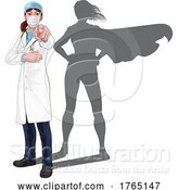 Vector Illustration of Doctor Lady Pointing with Super Hero Shadow by AtStockIllustration